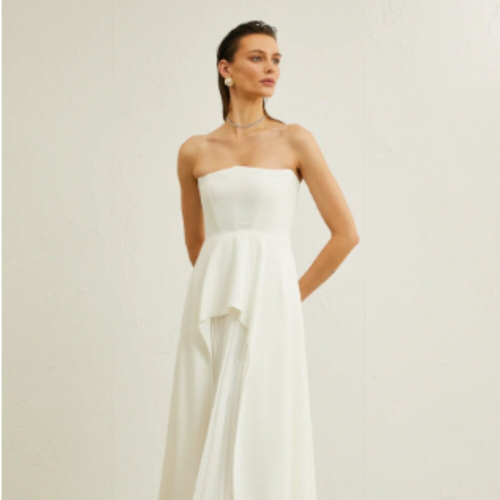 Vanessa ivory pleated strapless maxi dress